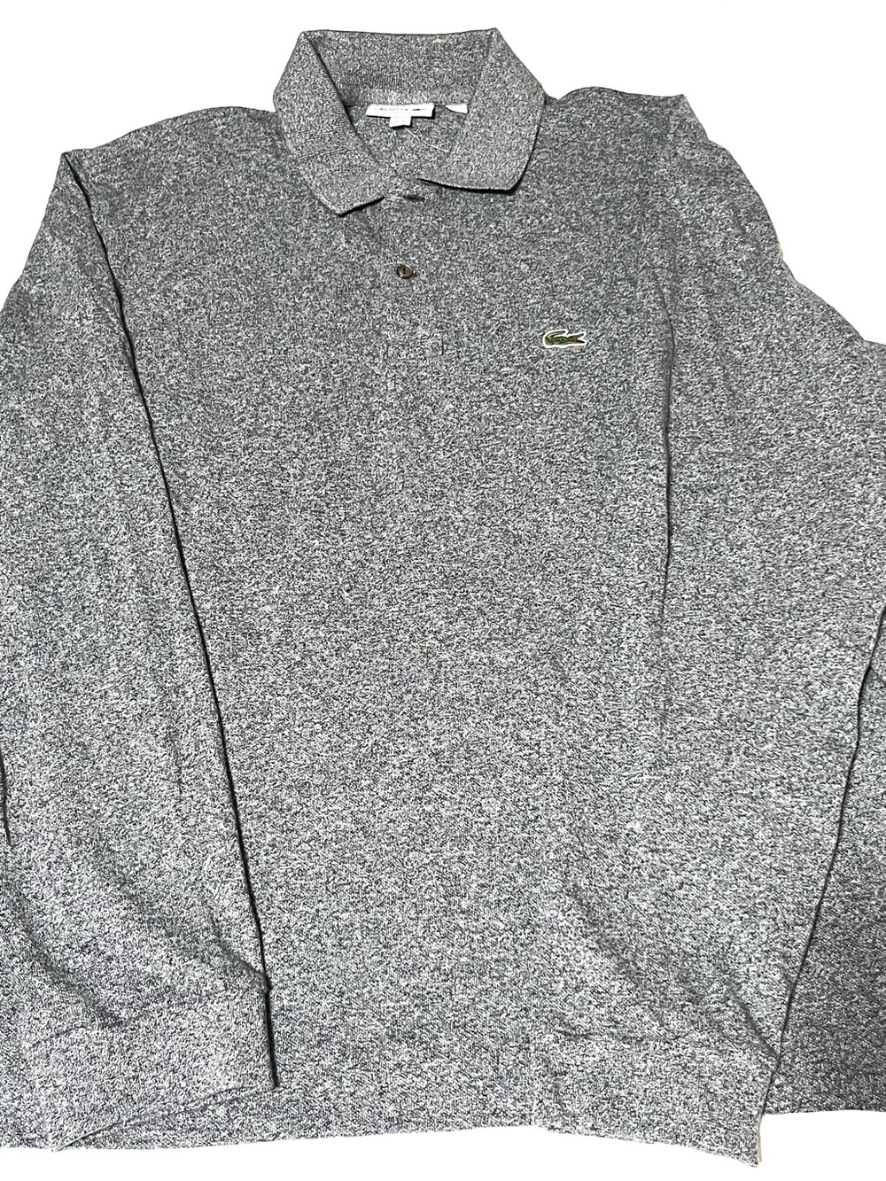NWT Lacoste Men’s Long Sleeve Heather Gray Polo with Green Crocodile Logo